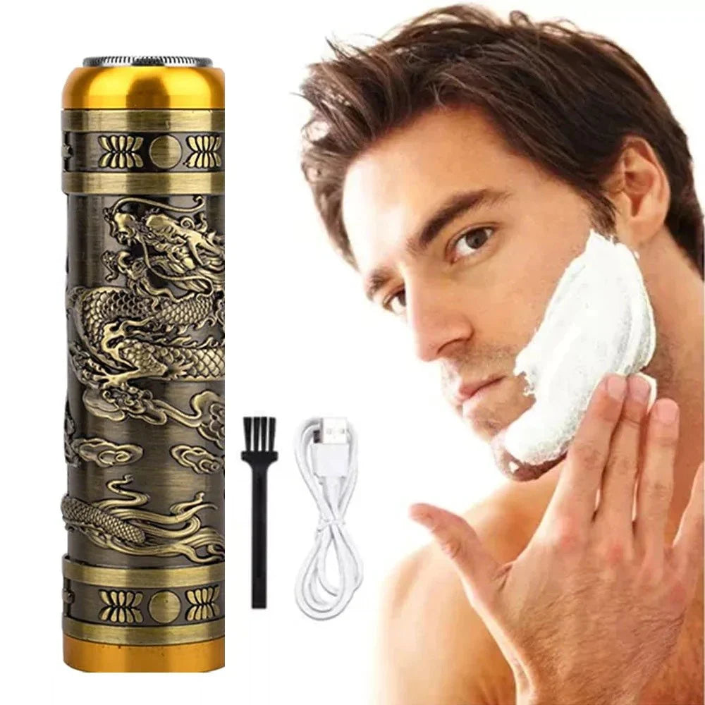 Electric Shavers for Men, Professional Gold Dragon Razor - Portable Travel Beard Trimmer Mini Electric Shaver for Men