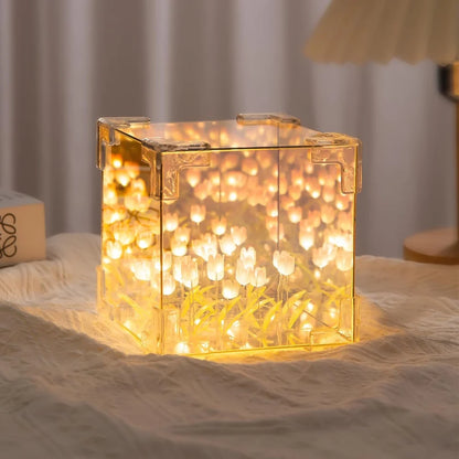 DIY Tulips Cube Mirror Lamp Tulip Night Light Decorative Tulip Nights Lamp