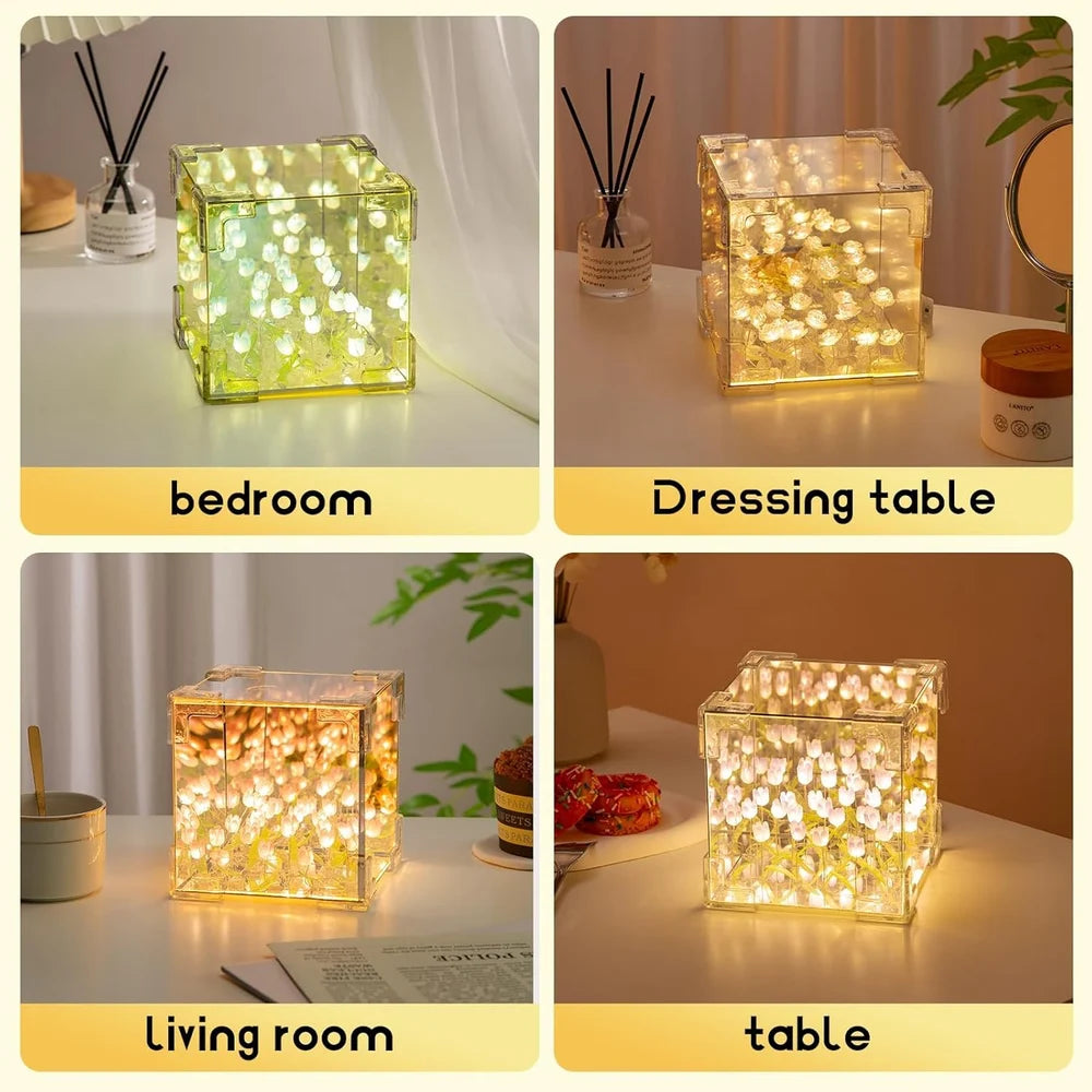 DIY Tulips Cube Mirror Lamp Tulip Night Light Decorative Tulip Nights Lamp