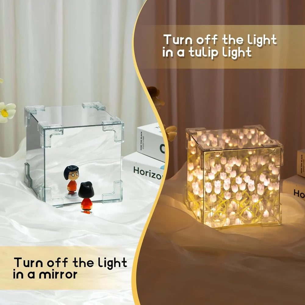 DIY Tulips Cube Mirror Lamp Tulip Night Light Decorative Tulip Nights Lamp