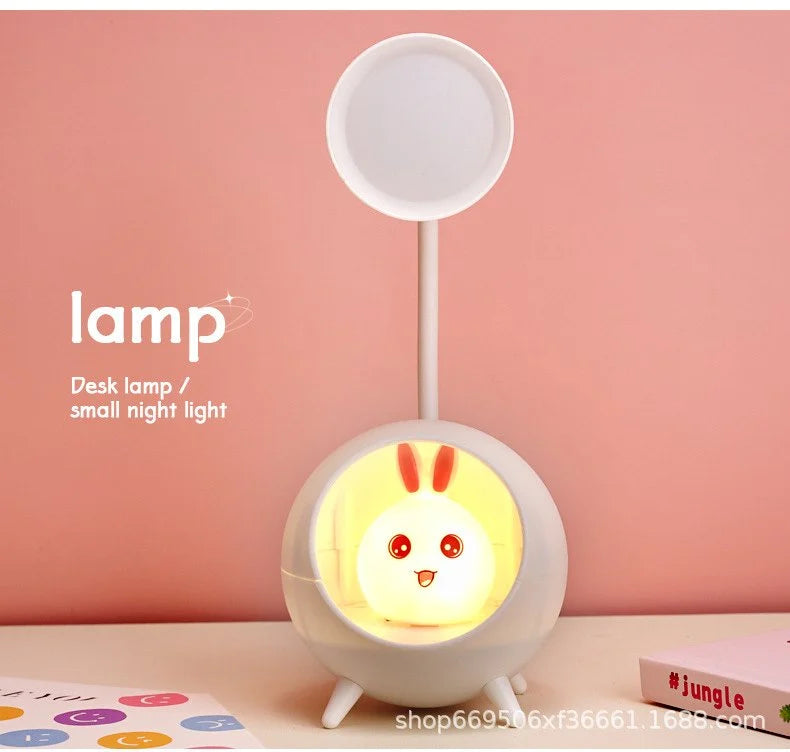 Cute Cartoon Desk Lamp with Silicone Rabbit Night Light