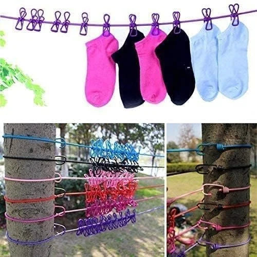 Cloth Drying Rope with Hooks Elastic Hanging Rope for Travel, Home, and Outdoor Drying