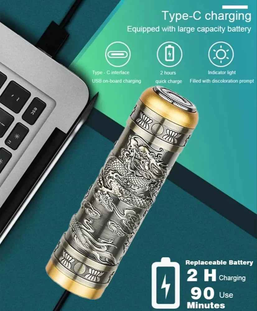 Electric Shavers for Men, Professional Gold Dragon Razor - Portable Travel Beard Trimmer Mini Electric Shaver for Men