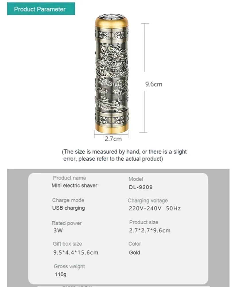 Electric Shavers for Men, Professional Gold Dragon Razor - Portable Travel Beard Trimmer Mini Electric Shaver for Men