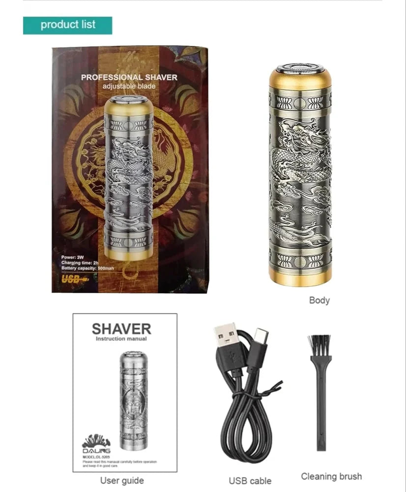 Electric Shavers for Men, Professional Gold Dragon Razor - Portable Travel Beard Trimmer Mini Electric Shaver for Men