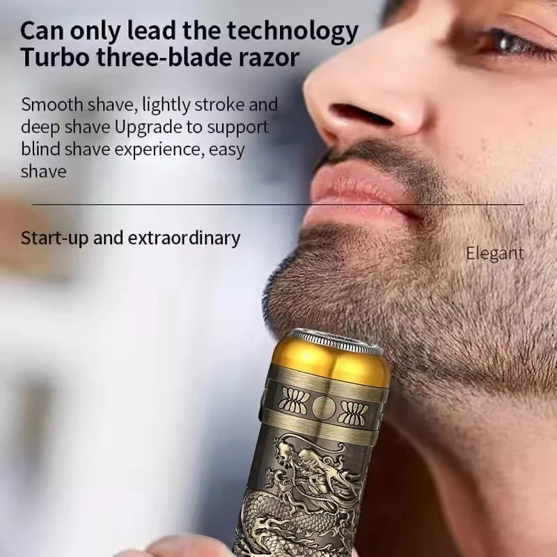 Electric Shavers for Men, Professional Gold Dragon Razor - Portable Travel Beard Trimmer Mini Electric Shaver for Men