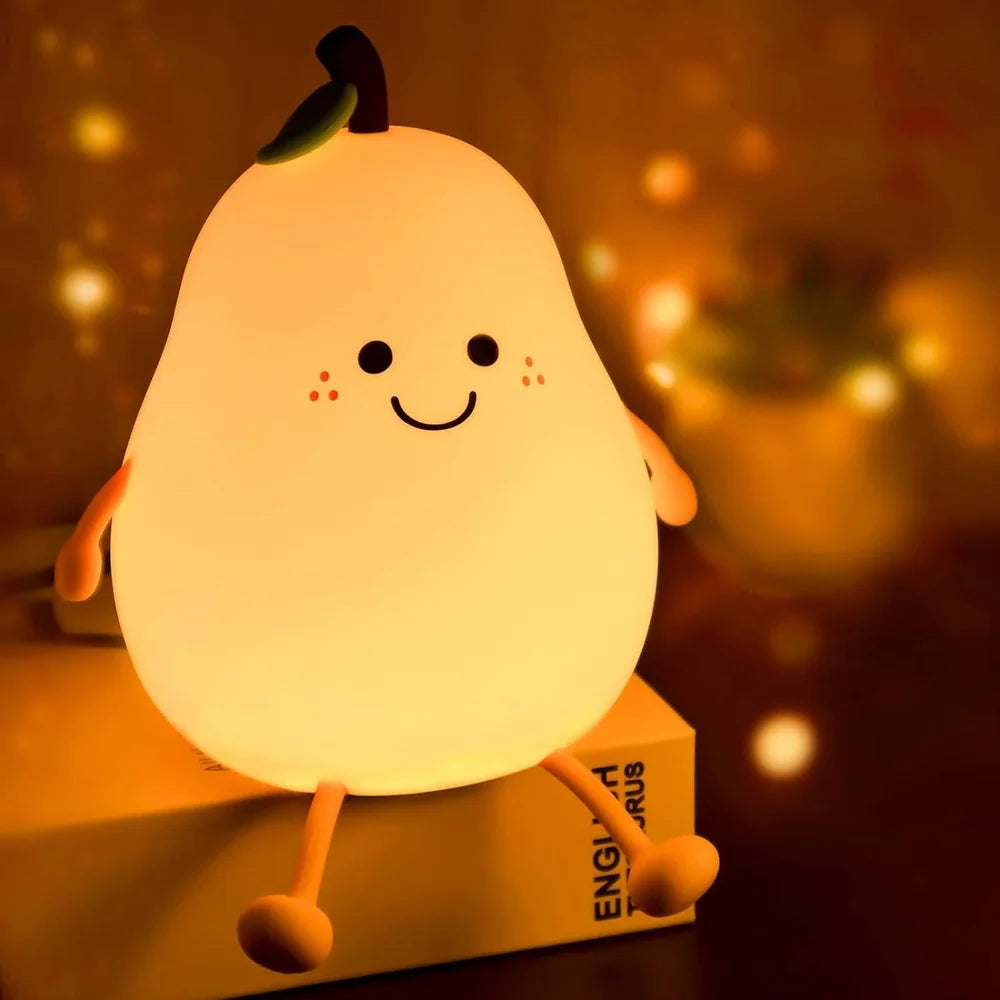 Pear Night Lamp for Kids Bedroom, Cute Light Silicone Lamp for Kids