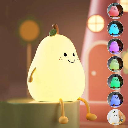 Pear Night Lamp for Kids Bedroom, Cute Light Silicone Lamp for Kids