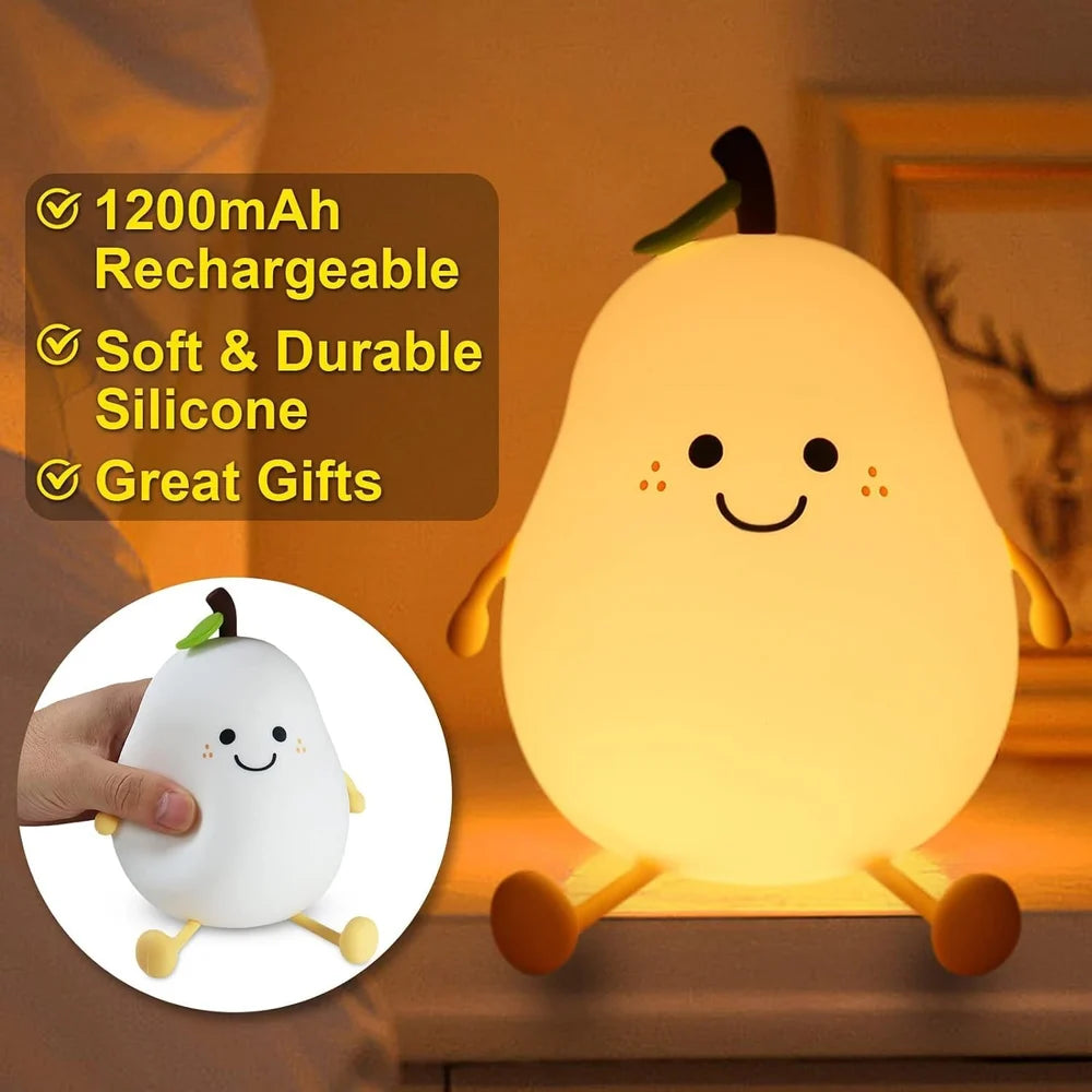 Pear Night Lamp for Kids Bedroom, Cute Light Silicone Lamp for Kids