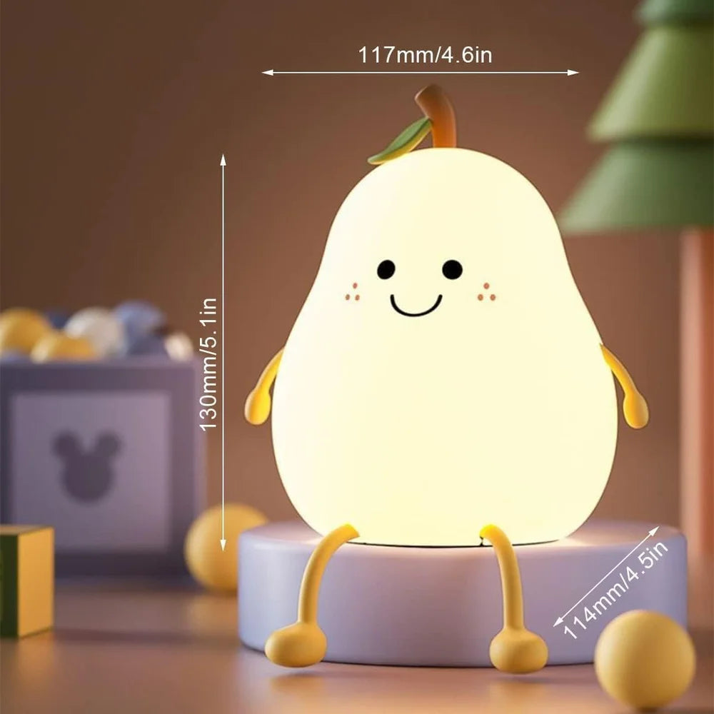 Pear Night Lamp for Kids Bedroom, Cute Light Silicone Lamp for Kids